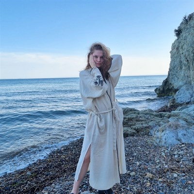 Rose Printed Caftan Natural - Black
