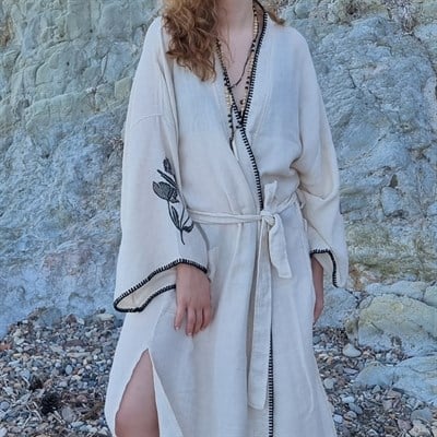 Rose Printed Caftan Natural - Black
