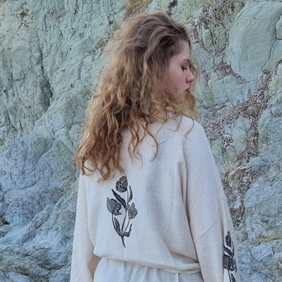 Rose Printed Caftan Natural - Black