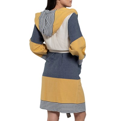 Twin Sultan Bathrobe with Hood Navy - Yellow - Natural