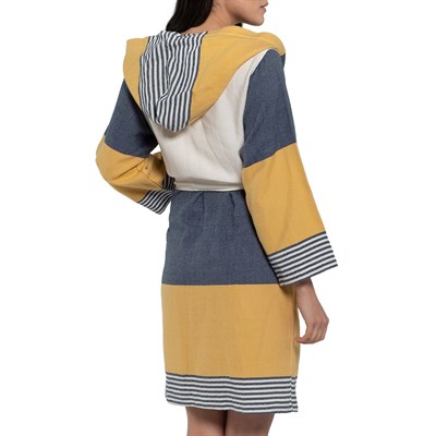 Twin Sultan Bathrobe with Hood Navy - Yellow - Natural