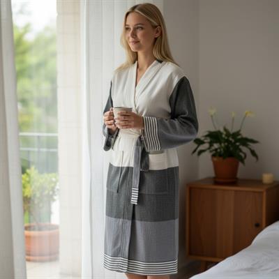 Twin Sultan Bathrobe Kimono Black - Dark Grey - Natural
