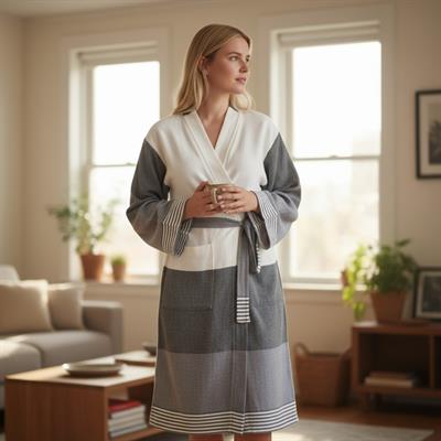 Twin Sultan Bathrobe Kimono Black - Dark Grey - Natural