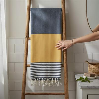 Twin Sultan Peshtemal Navy - Yellow - Natural