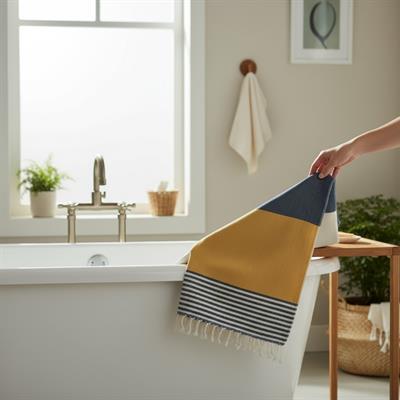 Twin Sultan Peshtemal Navy - Yellow - Natural