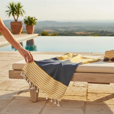 Twin Sultan Peshtemal Yellow - Navy - Natural