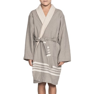 Krem Sultan with Terry Lining Kids Bathrobe Light Grey