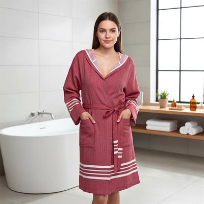 Krem Sultan Bathrobe with Hood Bordeaux