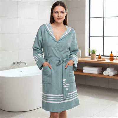 Krem Sultan Bathrobe with Hood Almond Green