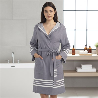 Krem Sultan Bathrobe with Hood Dark Grey