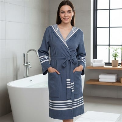 Krem Sultan Bathrobe with Hood Navy