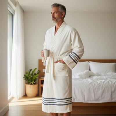Krem Sultan Bathrobe Kimono Natural - Navy