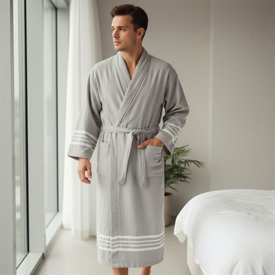 Krem Sultan Kimono Yaka Bornoz Kum Beji