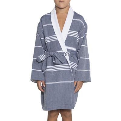 Leyla with Terry Lining Kids Bathrobe Navy