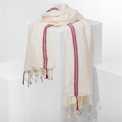 Honeycomb Peshtemal Ecru - Bordeaux