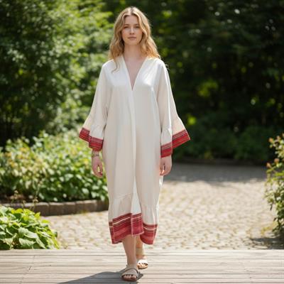 Satin Caftan Natural - Bordeaux