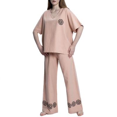 Stone Print Tasseled Blouse Rose Pink