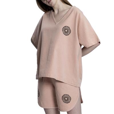 Stone Print Tasseled Blouse Rose Pink