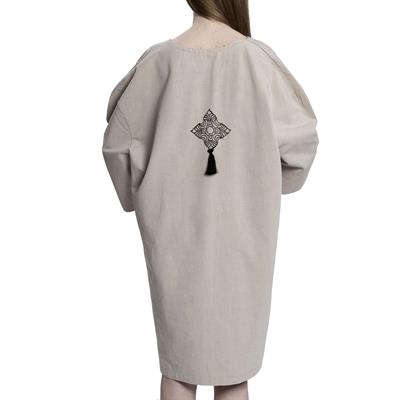 Stone Print Tasseled Dress Taupe