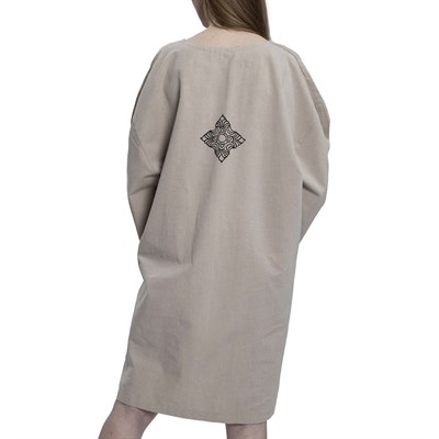 Stone Print Tasseled Dress Taupe