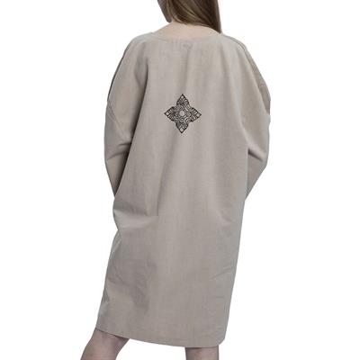 Stone Print Tasseled Dress Taupe