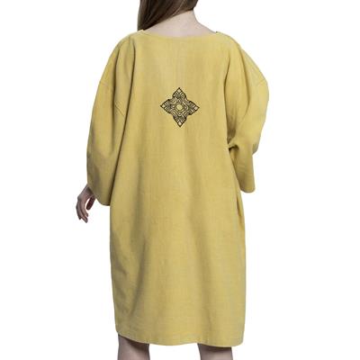 Stone Print Tasseled Dress Yellow