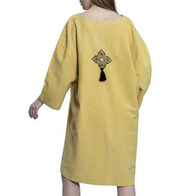 Stone Print Tasseled Dress Yellow