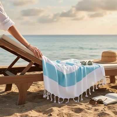 Tenedos Peshtemal White - Turquoise