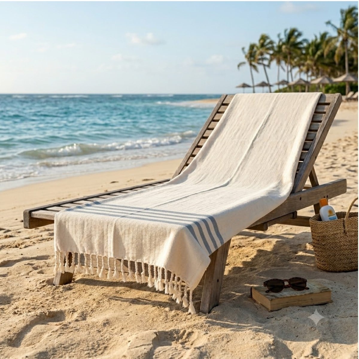 Bath & Beach Towel Krem Sultan Peshtemal Natural - Air Blue