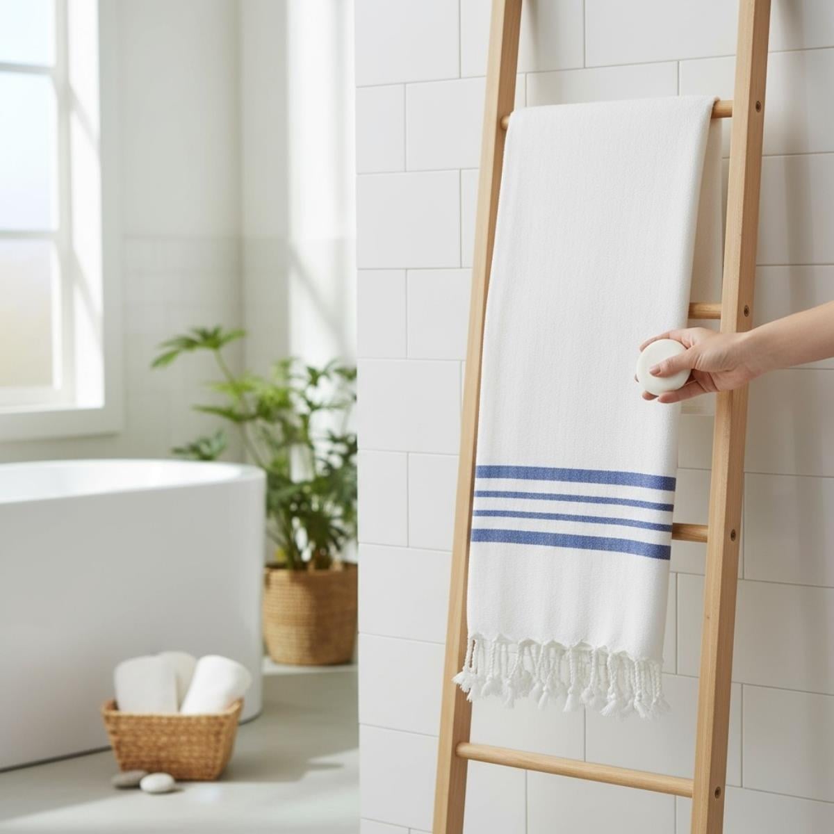 White Sultan Peshtemal White - Royal Blue