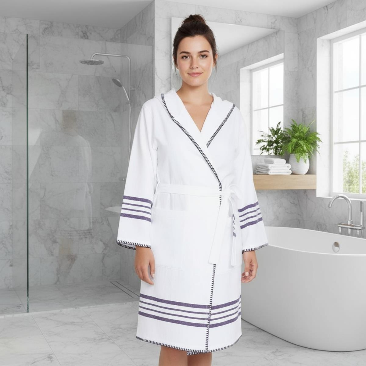Bathrobe Hooded White Sultan Bathrobe with Hood White - Dark Purple