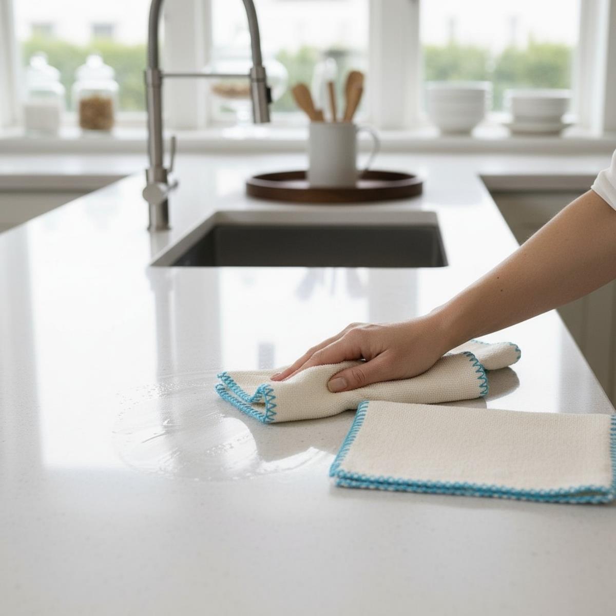 Hand Towel Stitched Peshkir Natural - Turquoise