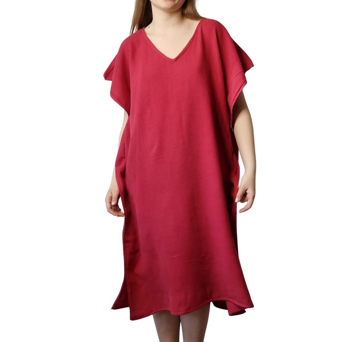 Gofret V Yaka Tunik Bordo