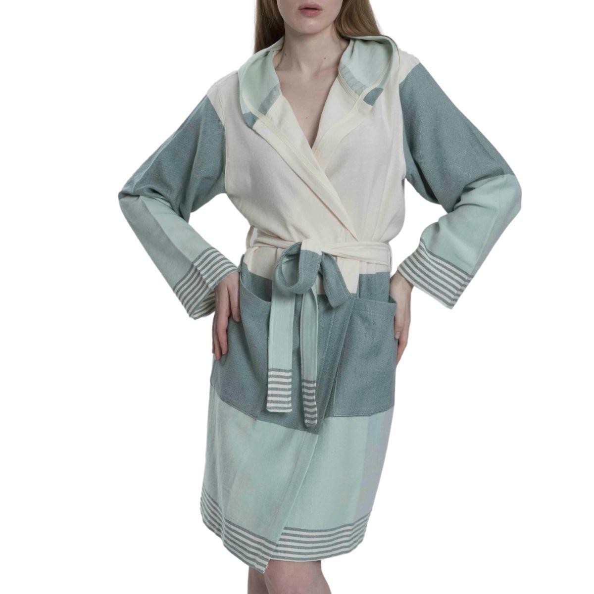Twin Sultan Bathrobe with Hood Almond Green - Mint Green - Natural