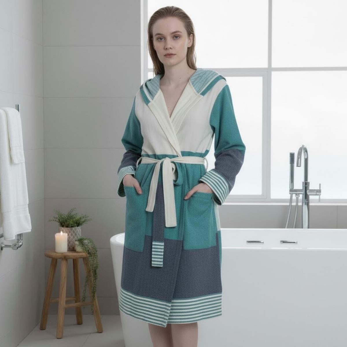 Twin Sultan Bathrobe with Hood Fanfare Green - Navy - Natural