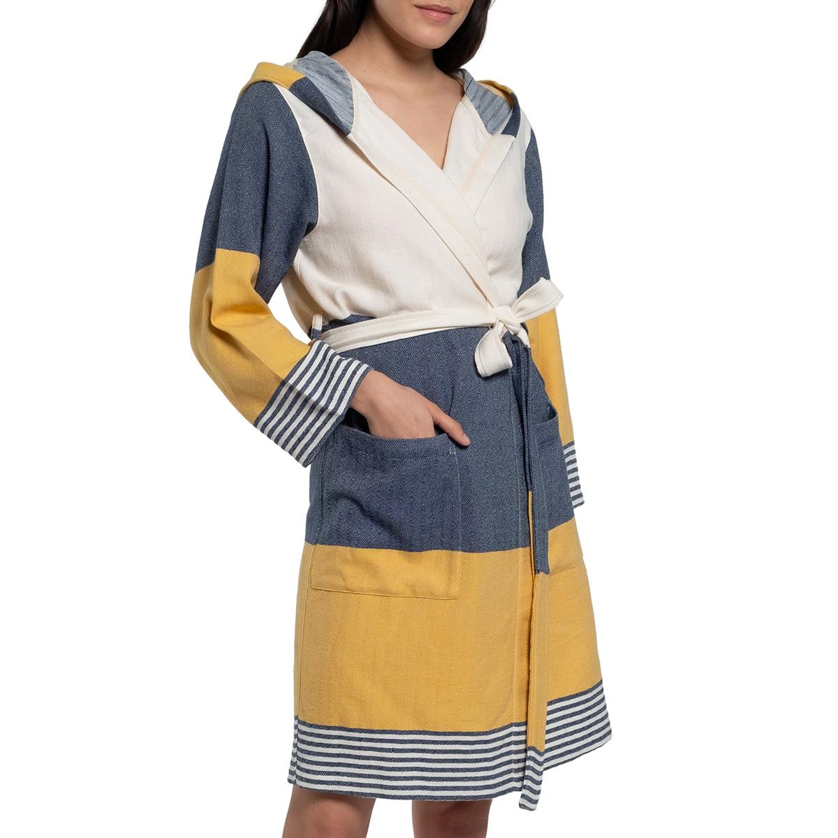 Twin Sultan Bathrobe with Hood Navy - Yellow - Natural