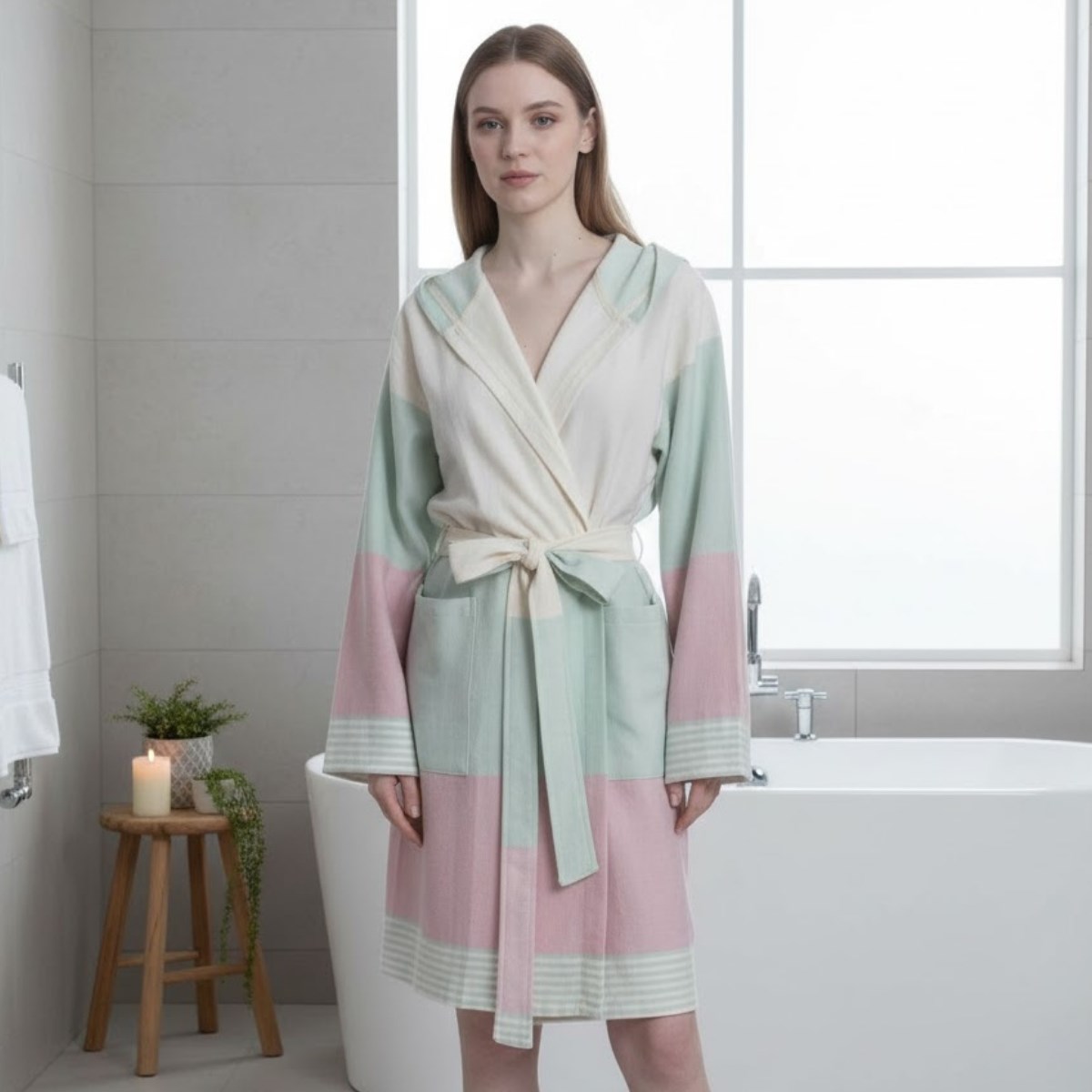 Twin Sultan Bathrobe with Hood Mint Green - Rose Pink - Natural