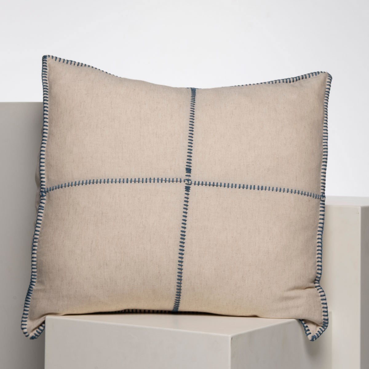 Patchwork Classic Cushion Cover Natural - Dark Blue