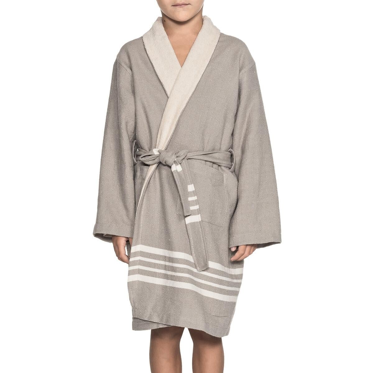 Krem Sultan with Terry Lining Kids Bathrobe Light Grey