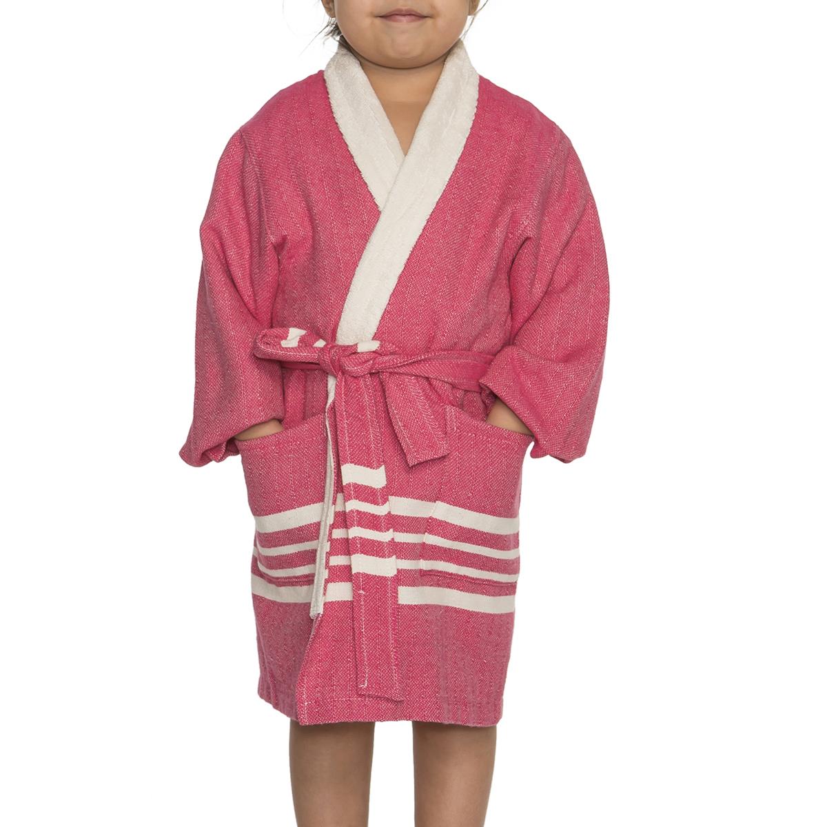 Krem Sultan with Terry Lining Kids Bathrobe Fuchsia