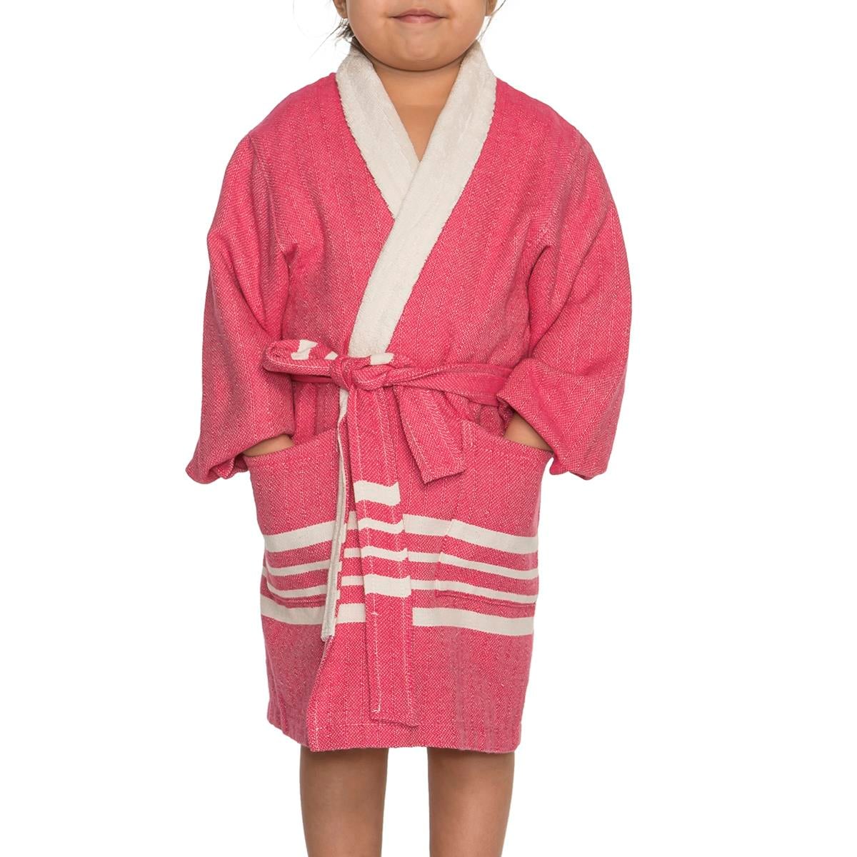 Krem Sultan with Terry Lining Kids Bathrobe Fuchsia