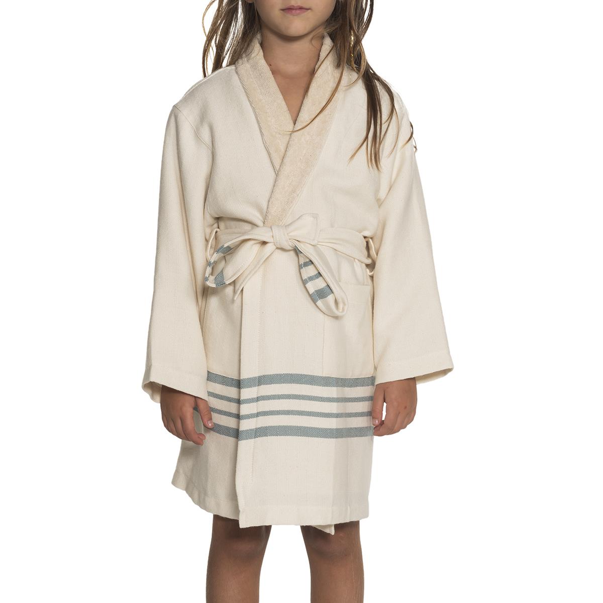 Krem Sultan with Terry Lining Kids Bathrobe Natural - Almond Green