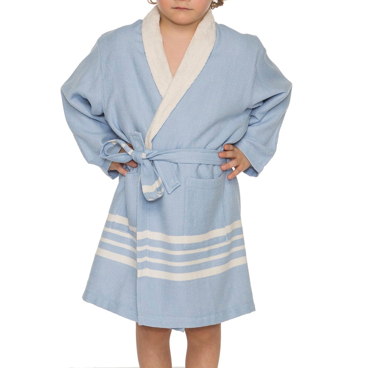 Krem Sultan with Terry Lining Kids Bathrobe Blue