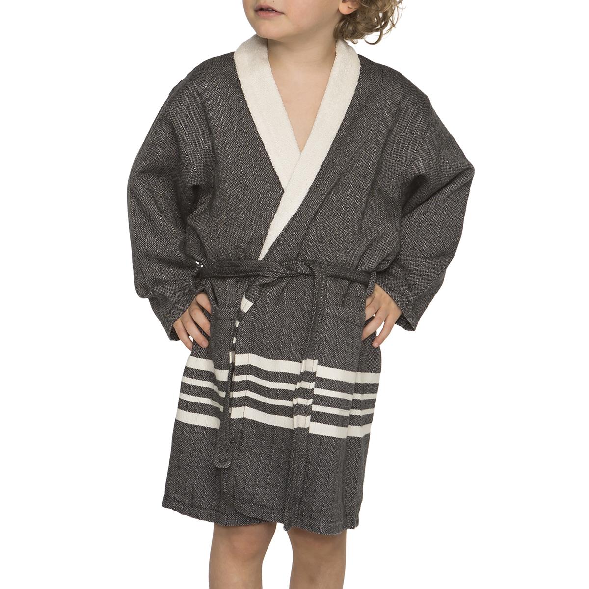 Krem Sultan with Terry Lining Kids Bathrobe Black
