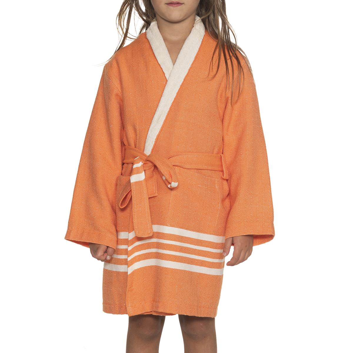 Krem Sultan with Terry Lining Kids Bathrobe Orange