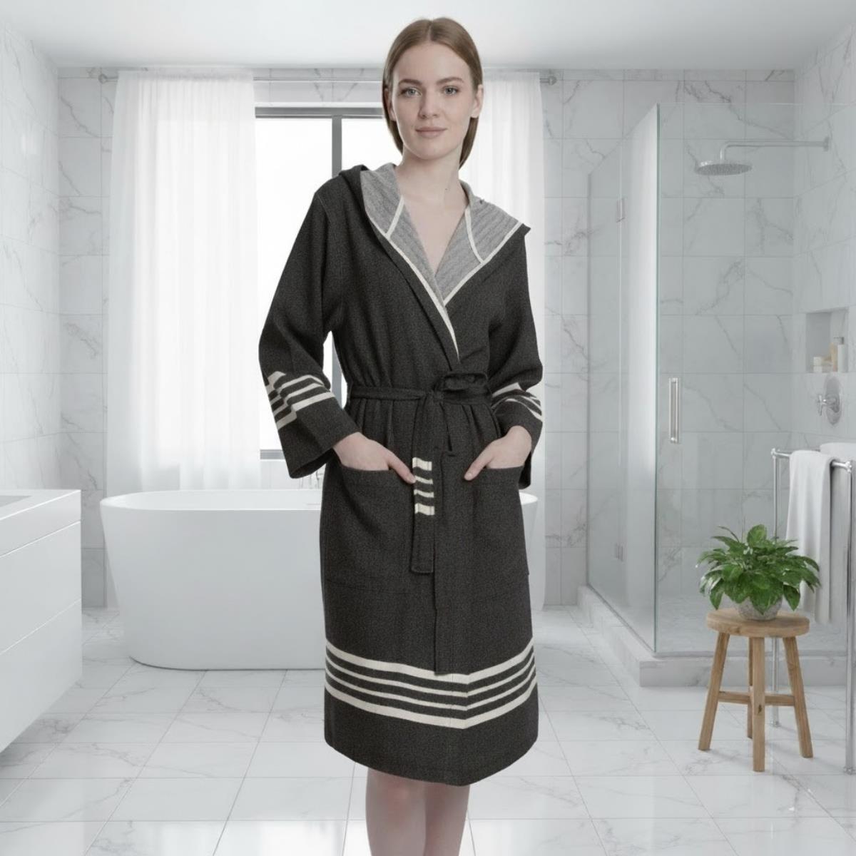 Krem Sultan Bathrobe with Hood Black