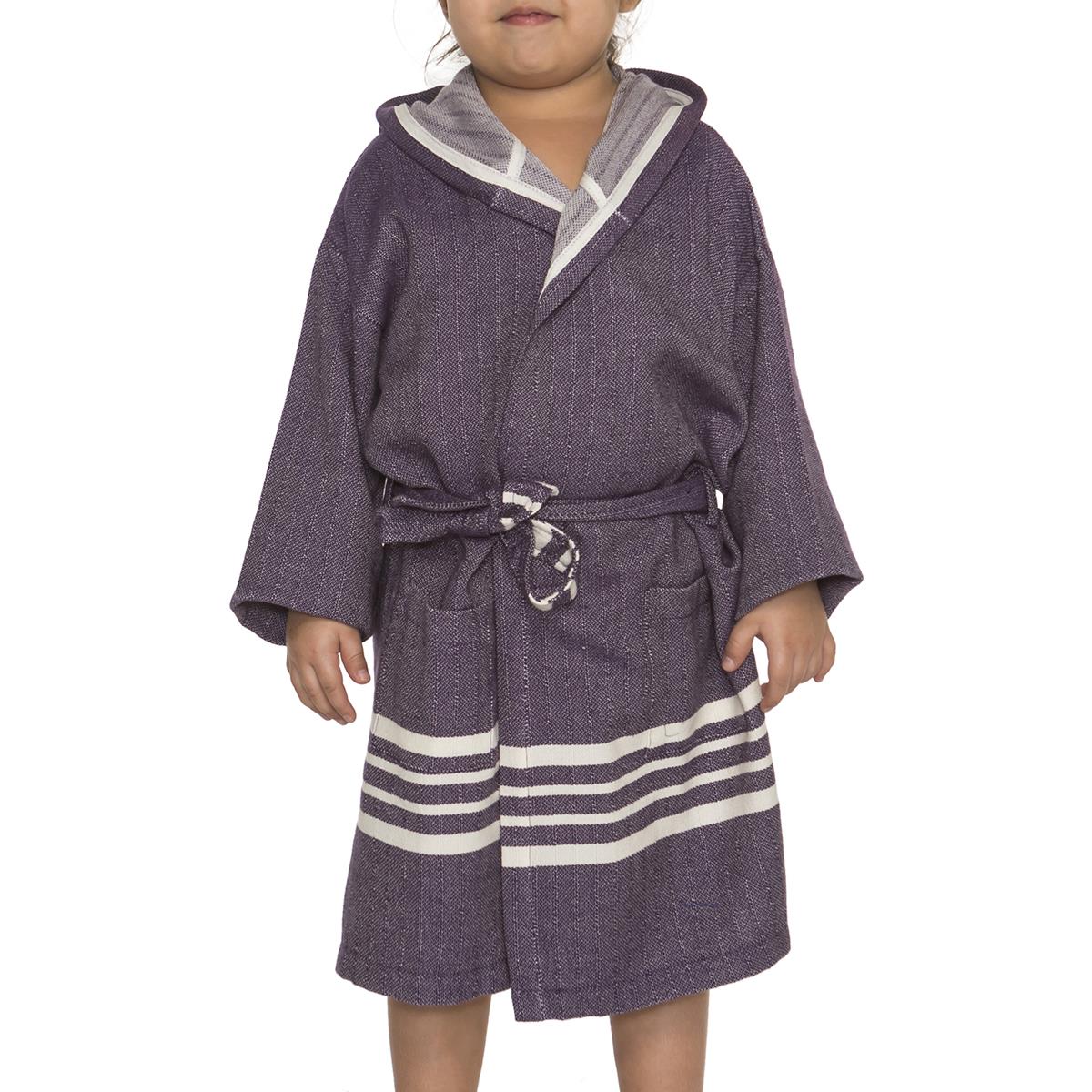 Krem Sultan with Hood Kids Bathrobe Dark Purple