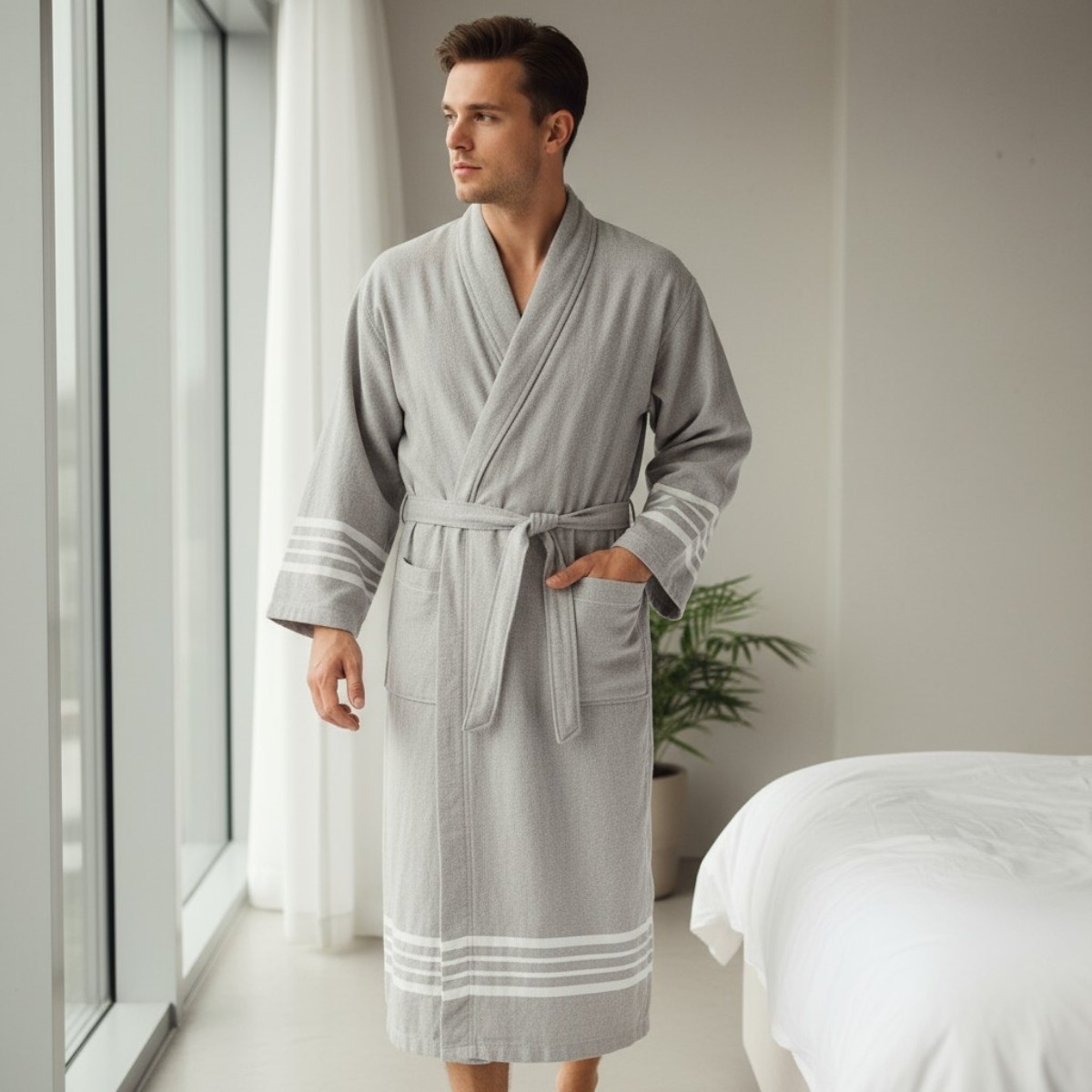 Krem Sultan Bathrobe Kimono Taupe