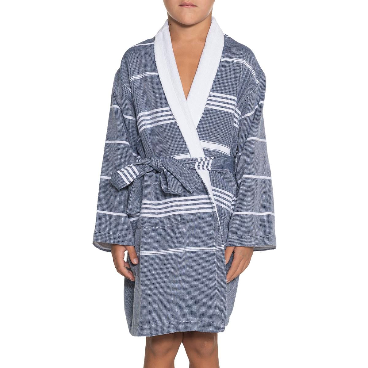 Leyla with Terry Lining Kids Bathrobe Navy
