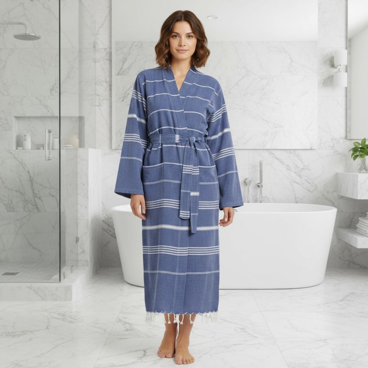 Leyla Kimono Yaka Bornoz Royal Mavi